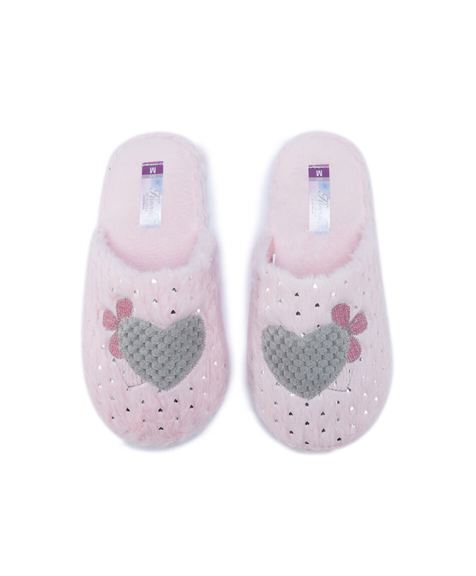 Pantufla mujer corazones bordado