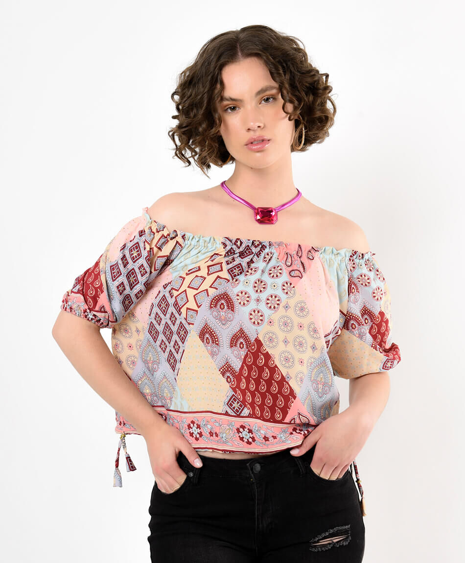 Blusa mujer patchwork lazo