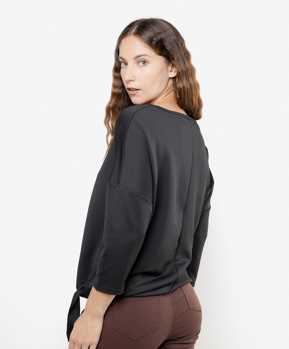 Polera mujer nudo lateral negro