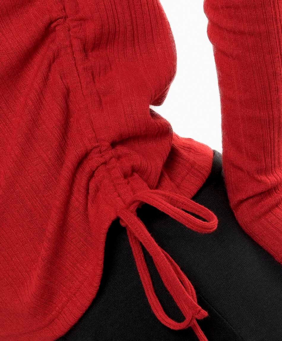 Polera mujer lisa amarre rojo