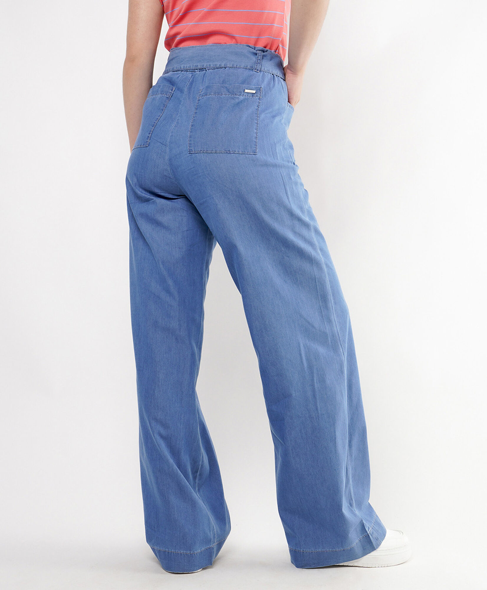 Pantalón mujer cinturón denim wide Pantalón mujer cinturón denim wide