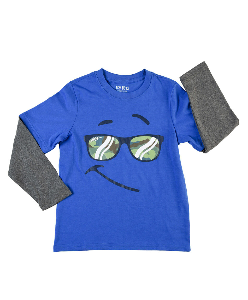 Polera ni&ntilde;o bicolor lentes manga larga