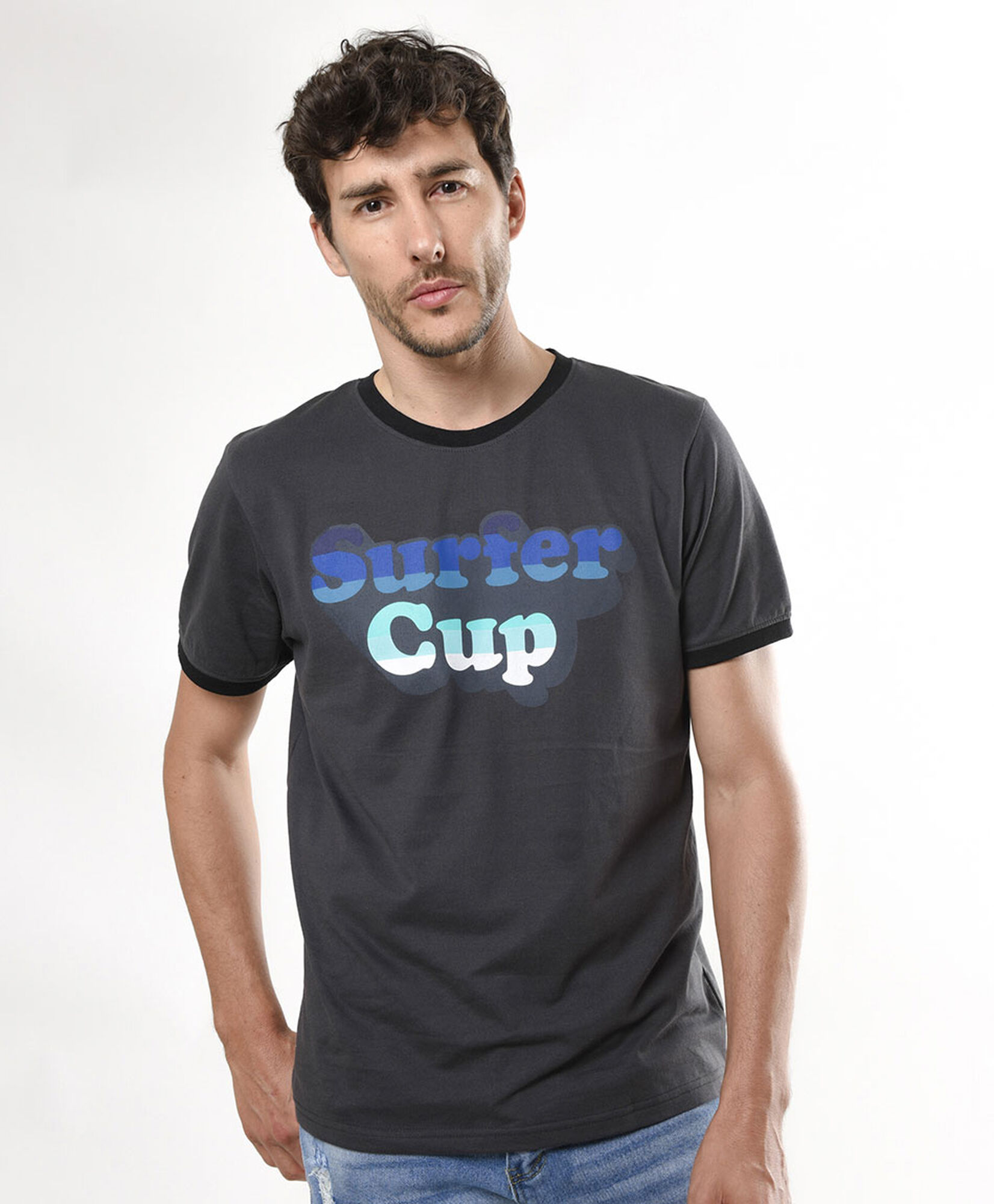 Polera hombre frase bicolor Polera hombre frase bicolor