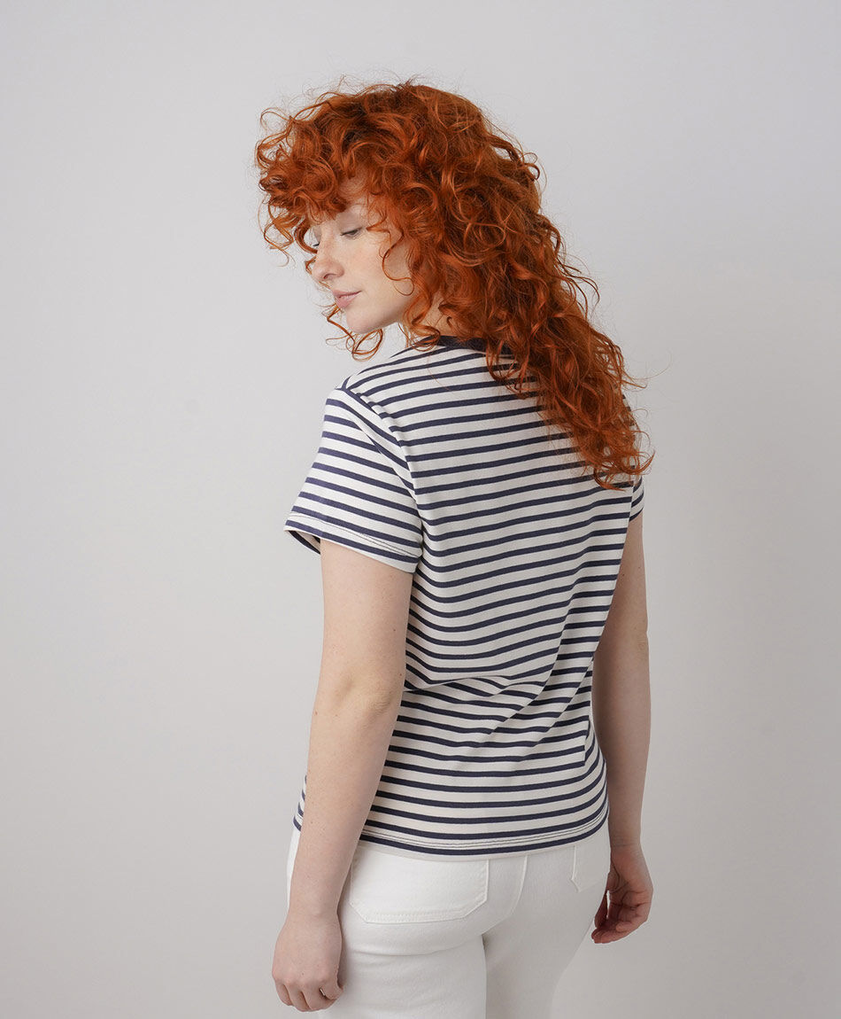 Polera mujer listas palmera bordada