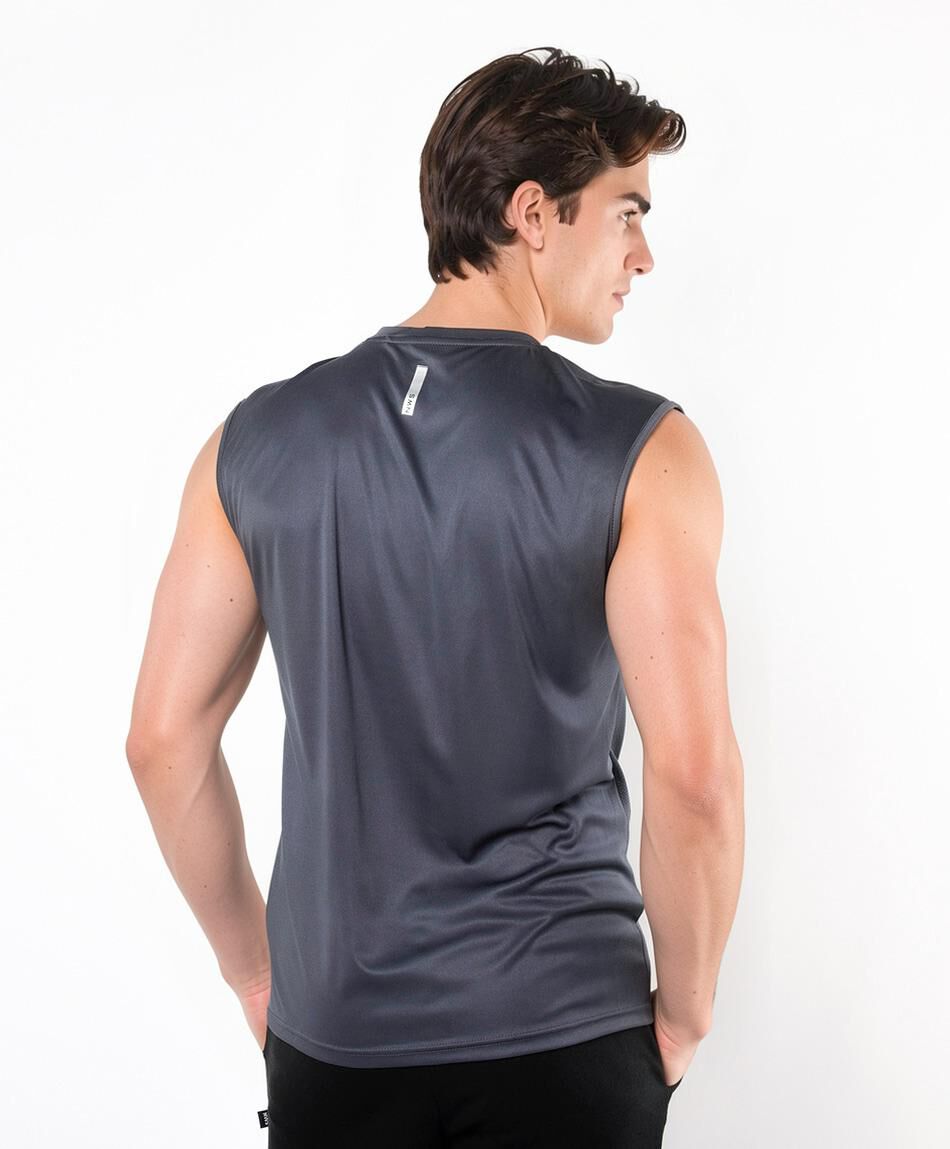 Polera deportiva hombre l&iacute;neas gris sin mangas