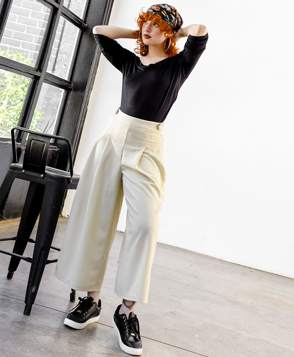 Pantalón mujer pliegues extra wide