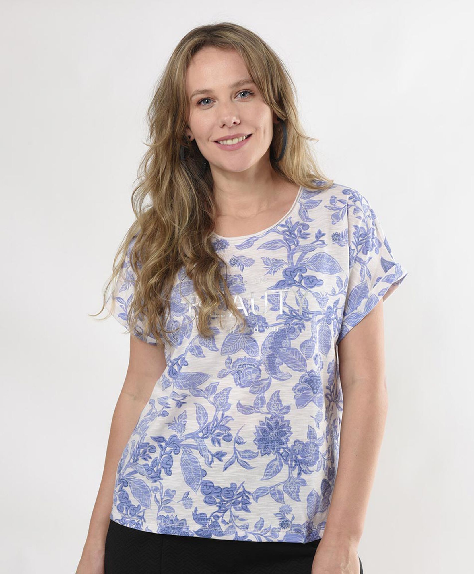 Polera mujer jaspeada floral oversize Polera mujer jaspeada floral oversize