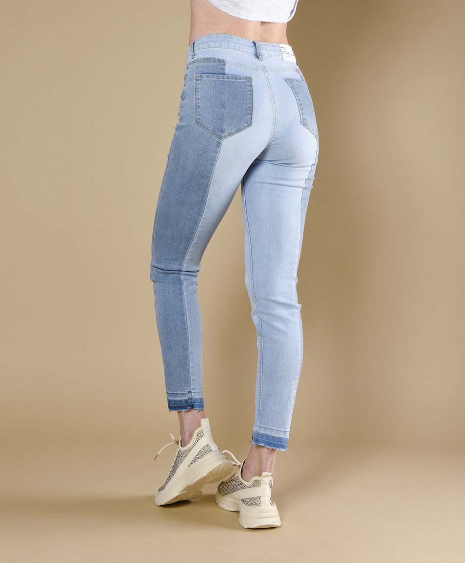Jeans tiro alto bicolor