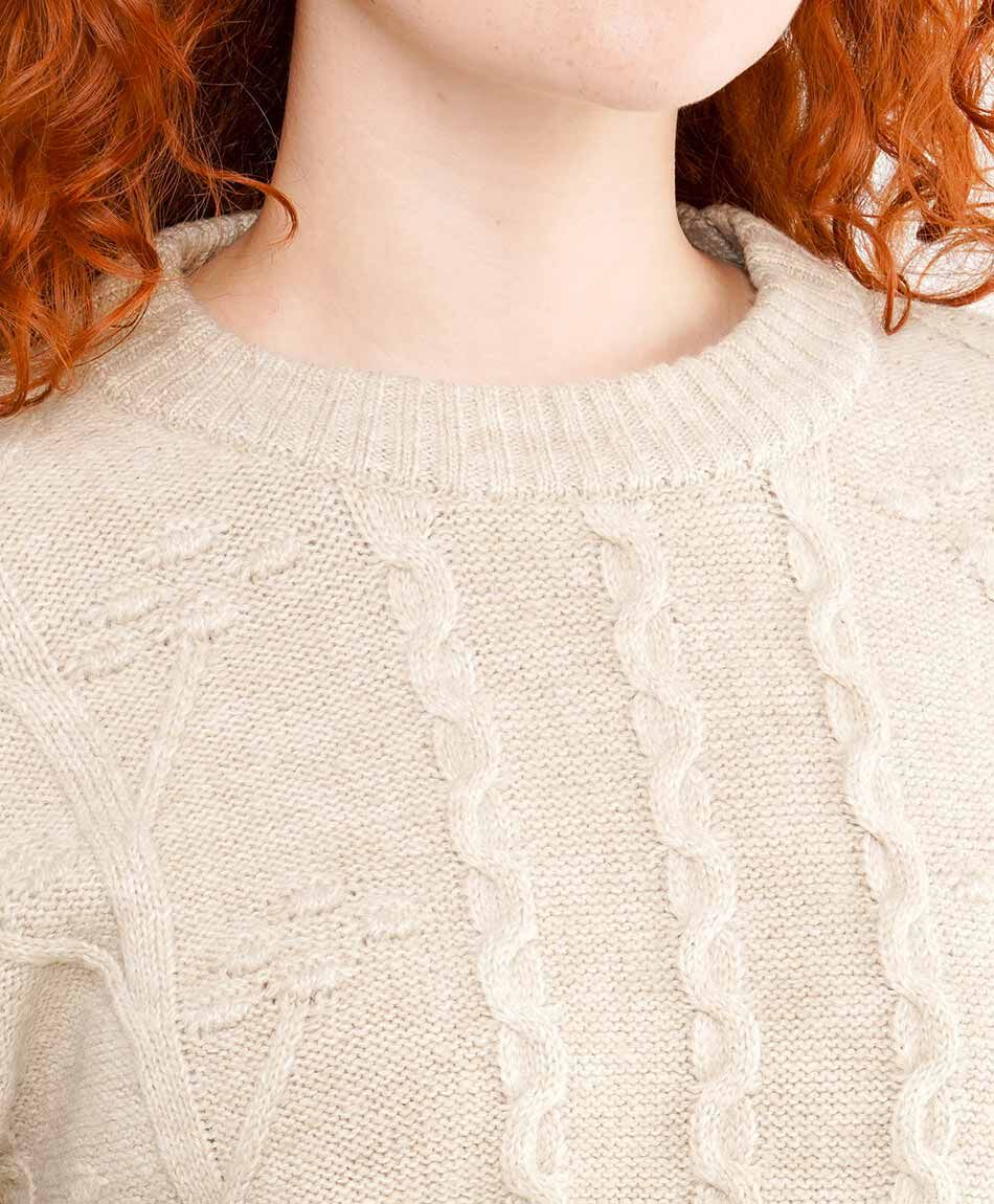 Sweater mujer bordado trenzado beige