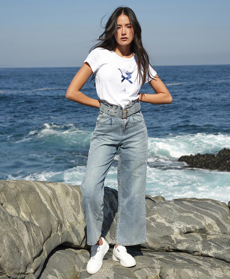Jeans mujer cinturón denim wide
