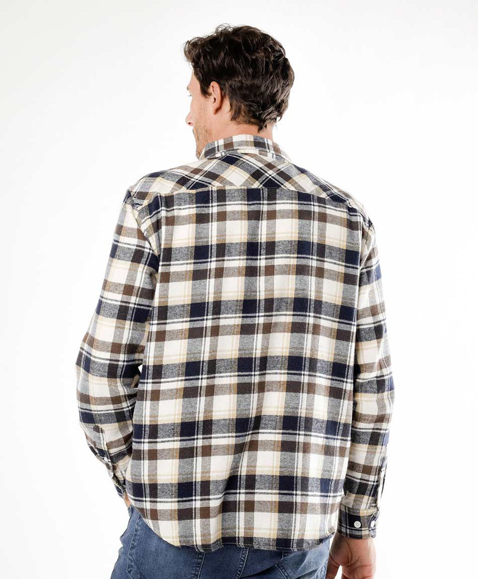Camisa hombre franela cuadrille beige Camisa hombre franela cuadrille beige