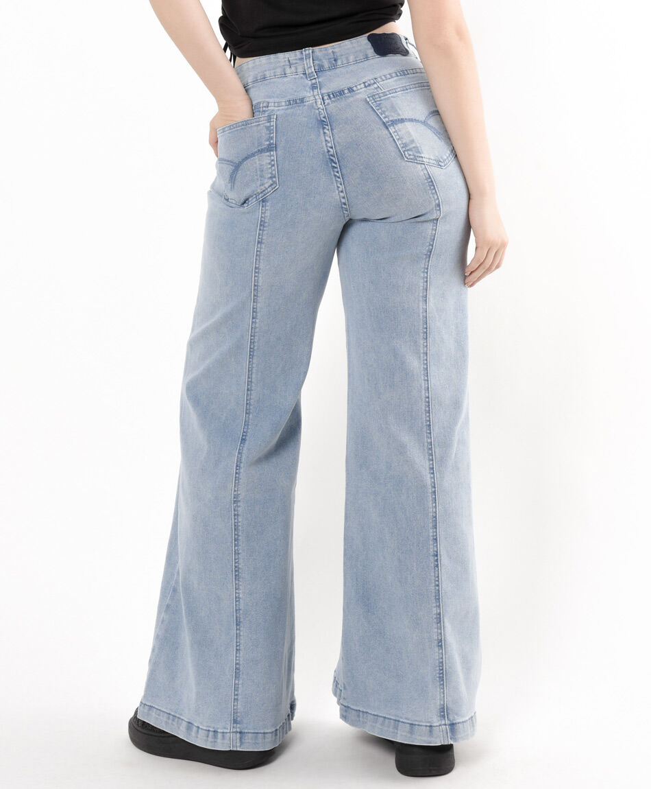 Jeans mujer costuras frontales wide