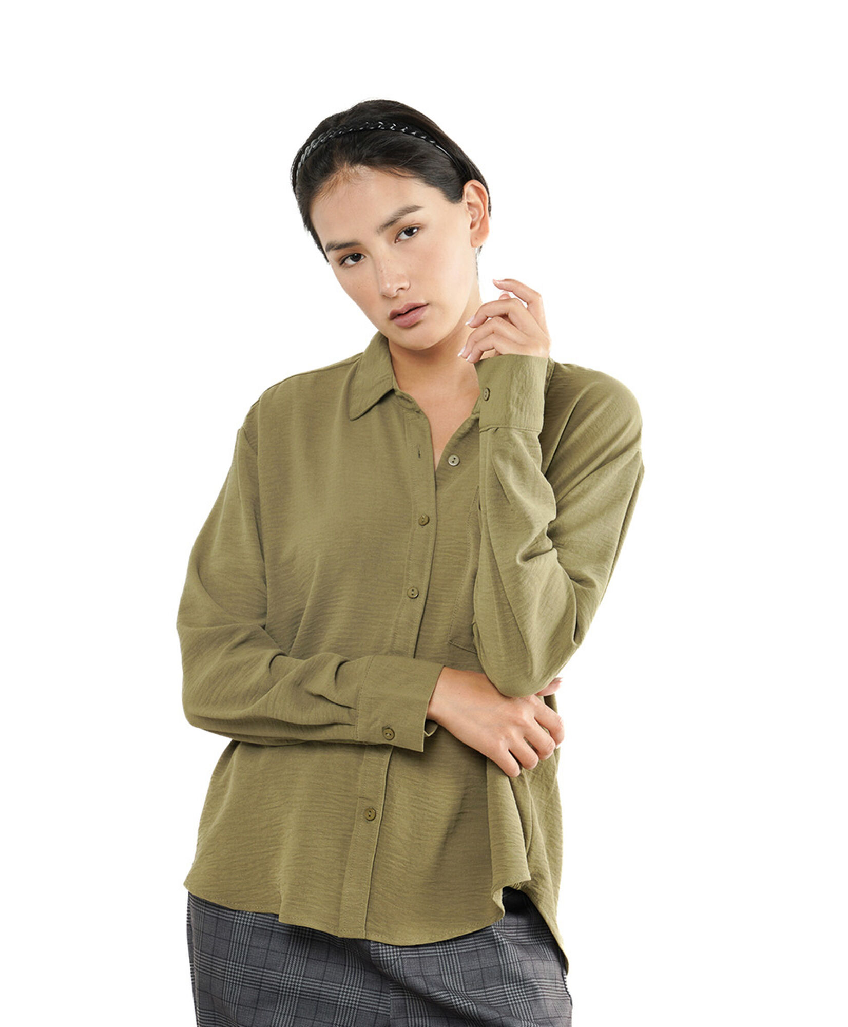 Blusa mujer verde textura bolsillo Blusa mujer verde textura bolsillo