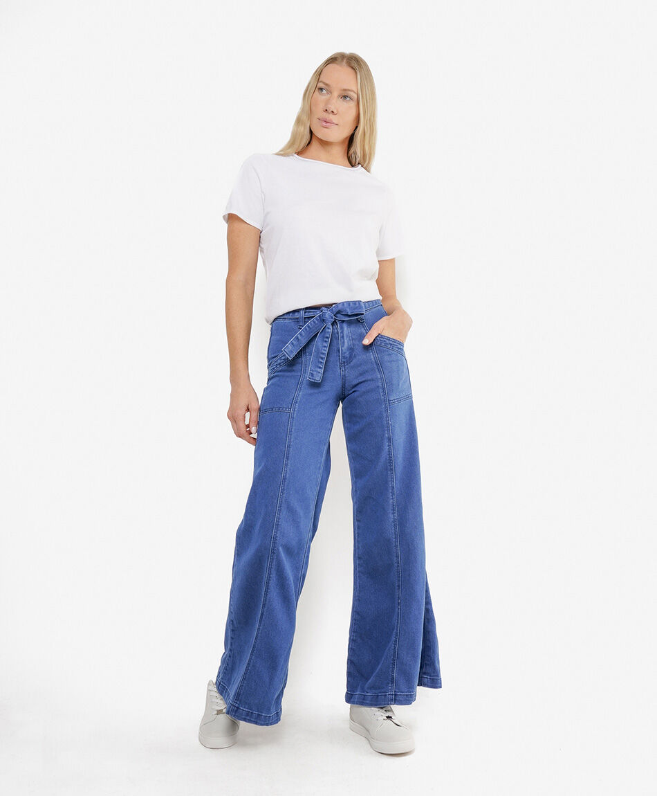 Jeans mujer costuras verticales wide