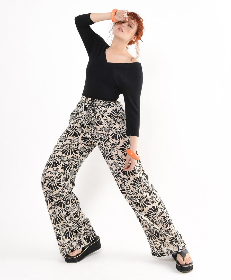 Pantalón mujer estampado hojas