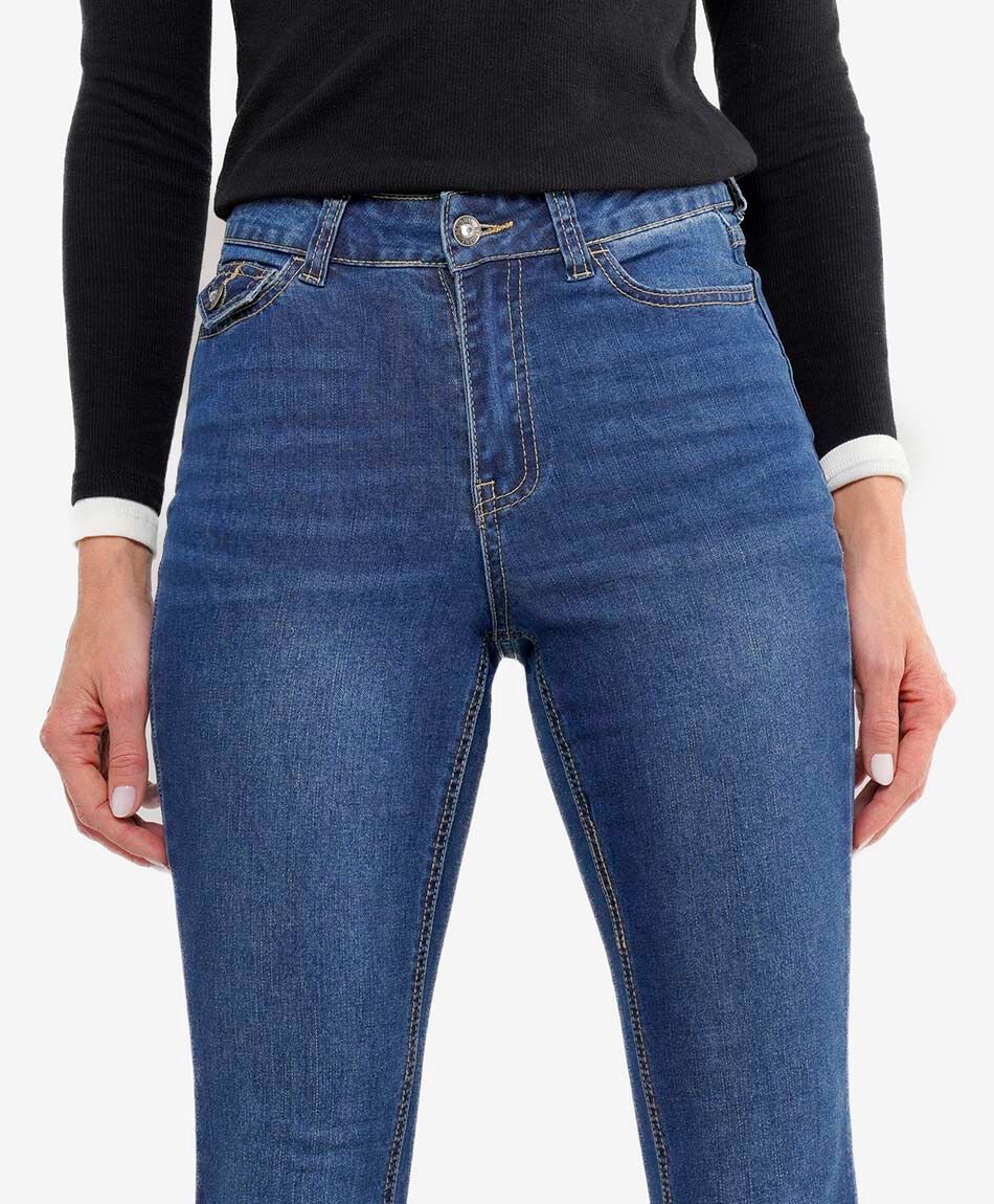 Jeans mujer flare brillos bolsillo