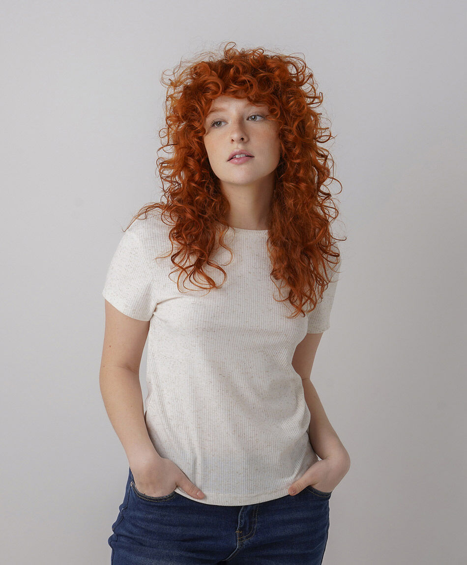 Polera mujer textura rib lino