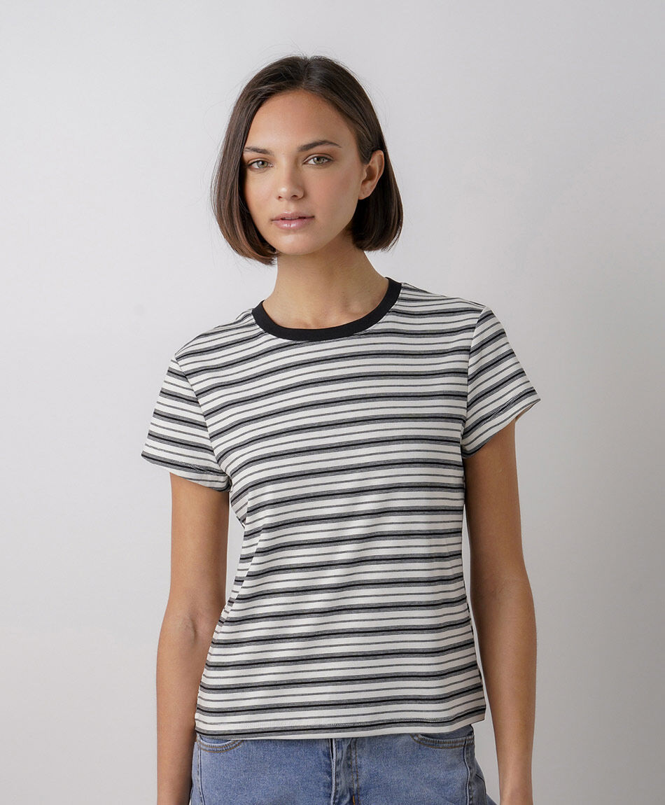 Polera mujer l&iacute;neas mix black