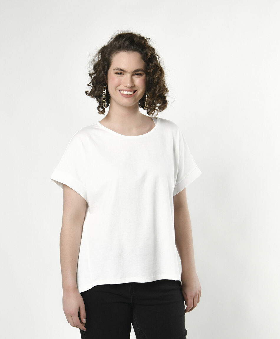 Polera mujer lisa espalda larga blanca