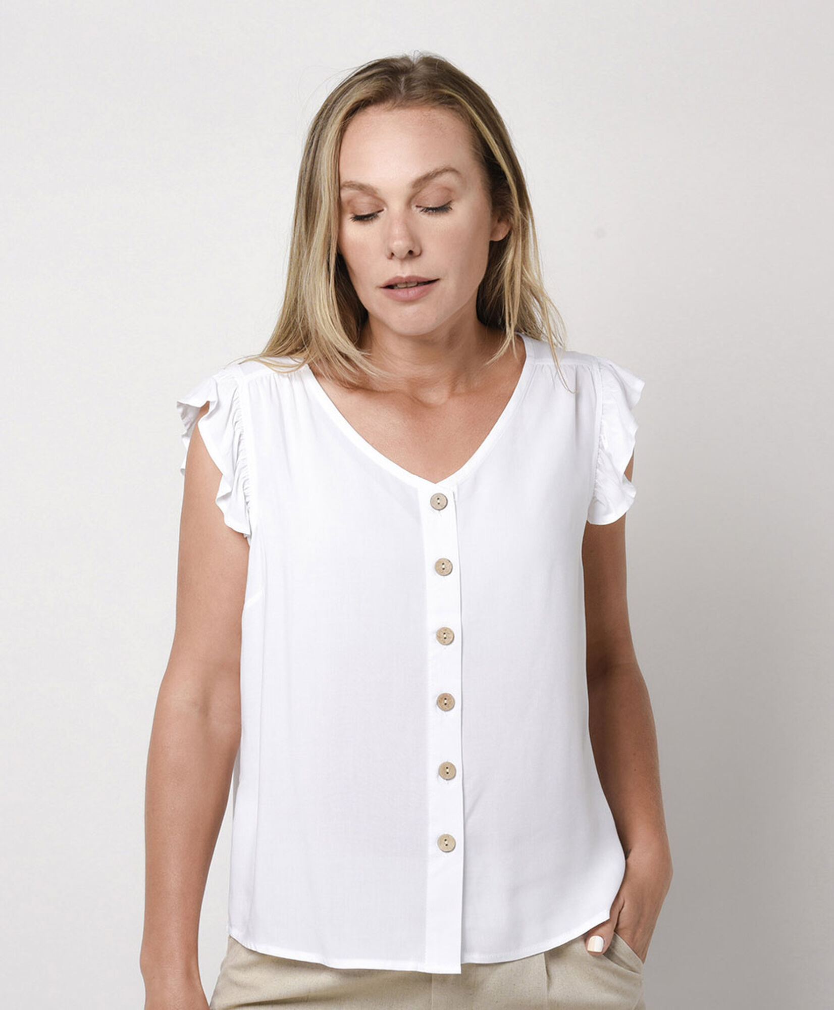 Blusa mujer mini manga botones blanca Blusa mujer mini manga botones blanca
