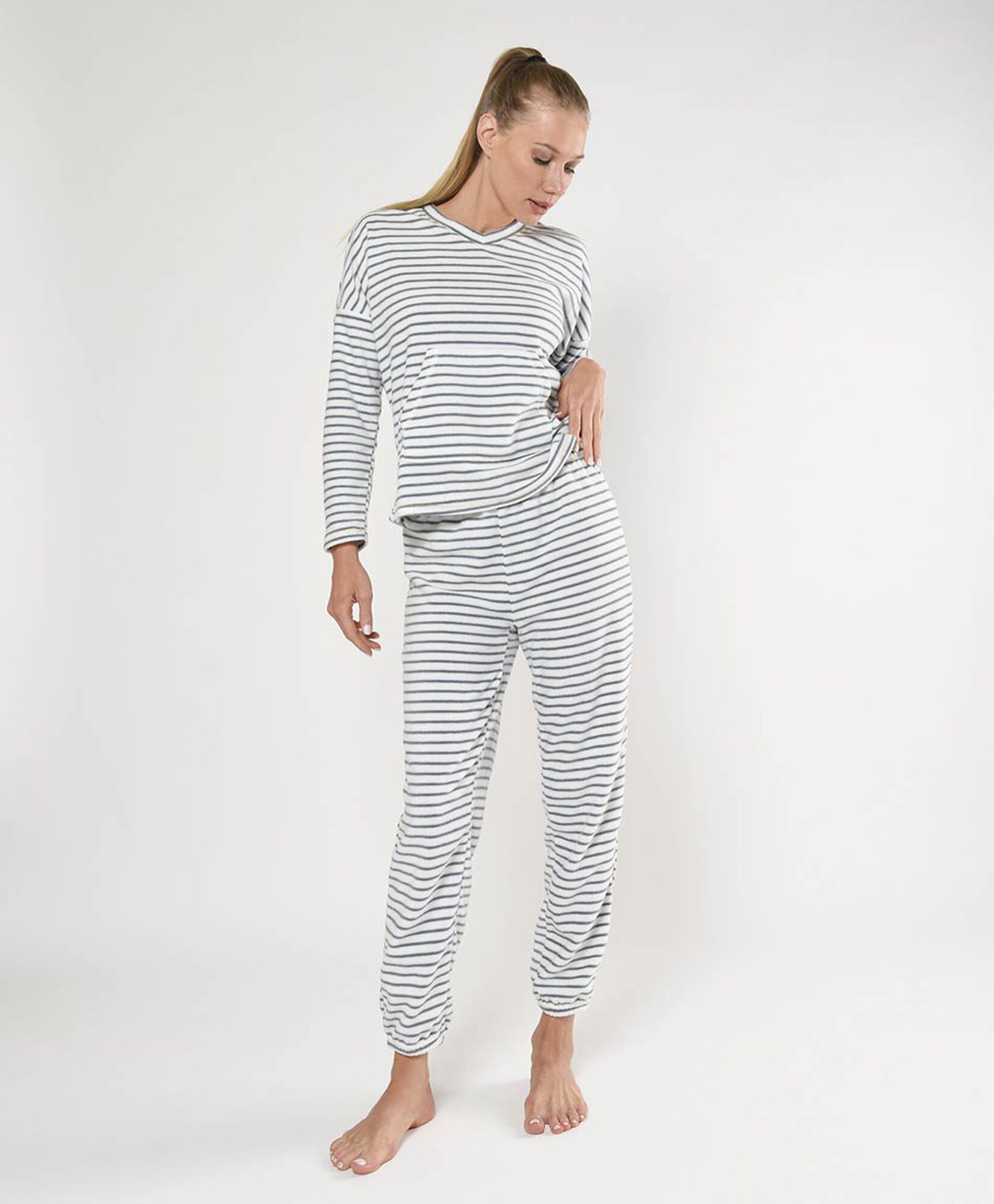 Pijama mujer polar líneas 2 piezas Pijama mujer polar líneas 2 piezas