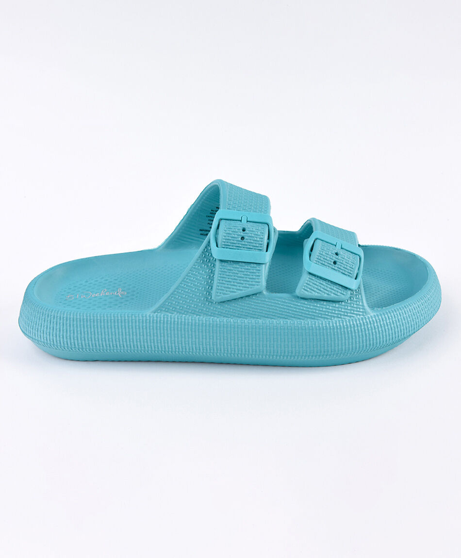 Sandalia mujer hebillas celeste