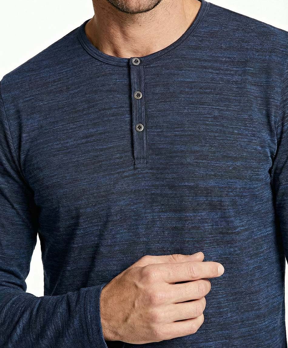 Polera hombre jaspeada botones azul