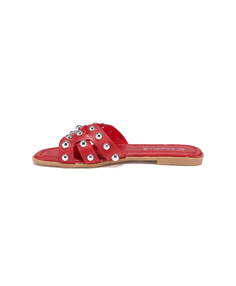 Sandalia mujer plana tachas roja