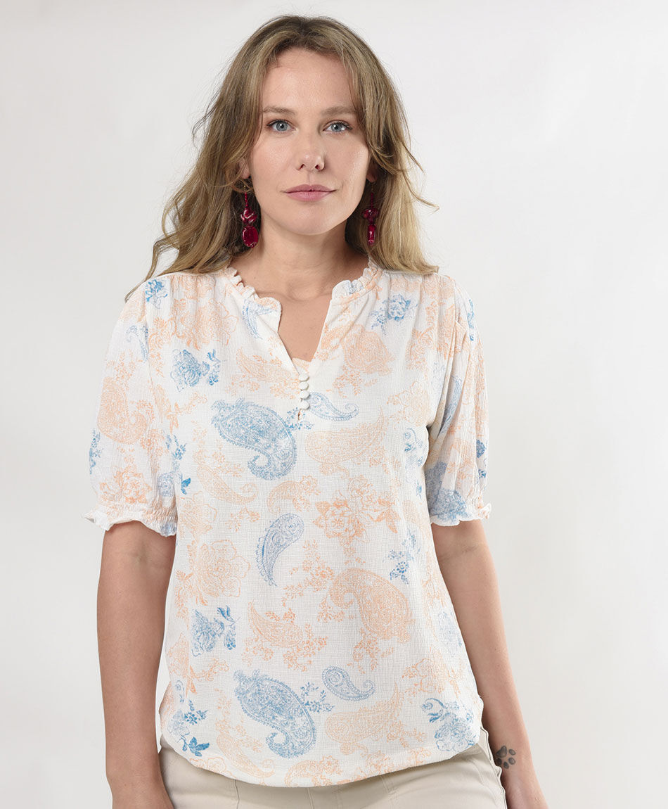 Polera mujer elasticada floral oversize