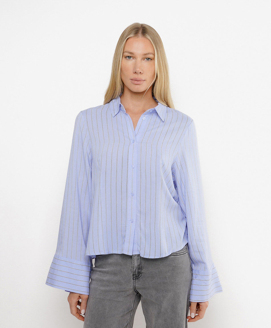 Blusa mujer l&iacute;neas manga ancha azul
