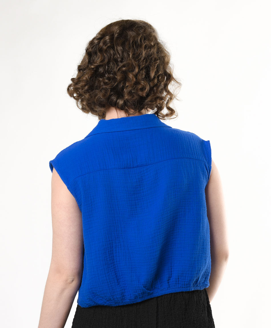 Blusa mujer botones lazo azul