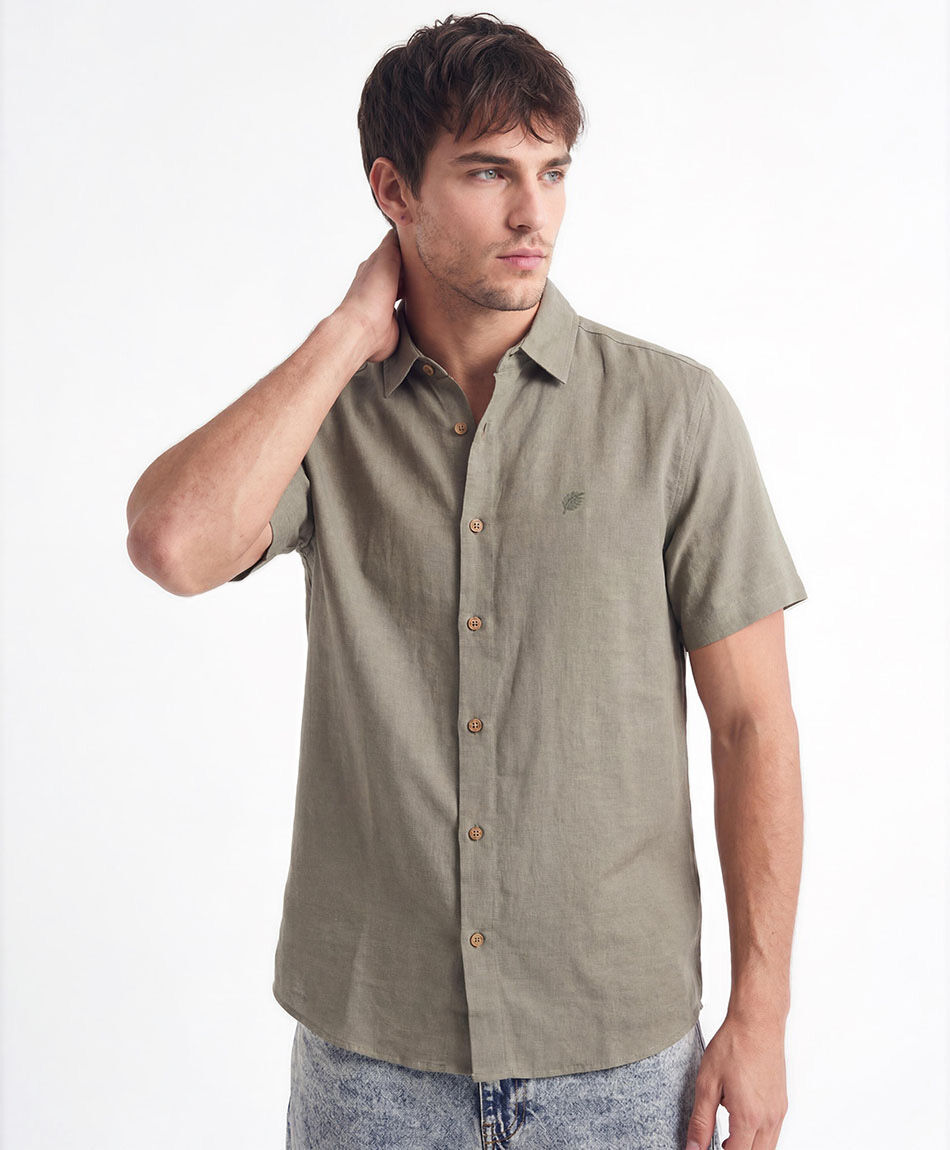 Camisa hombre lino bordado