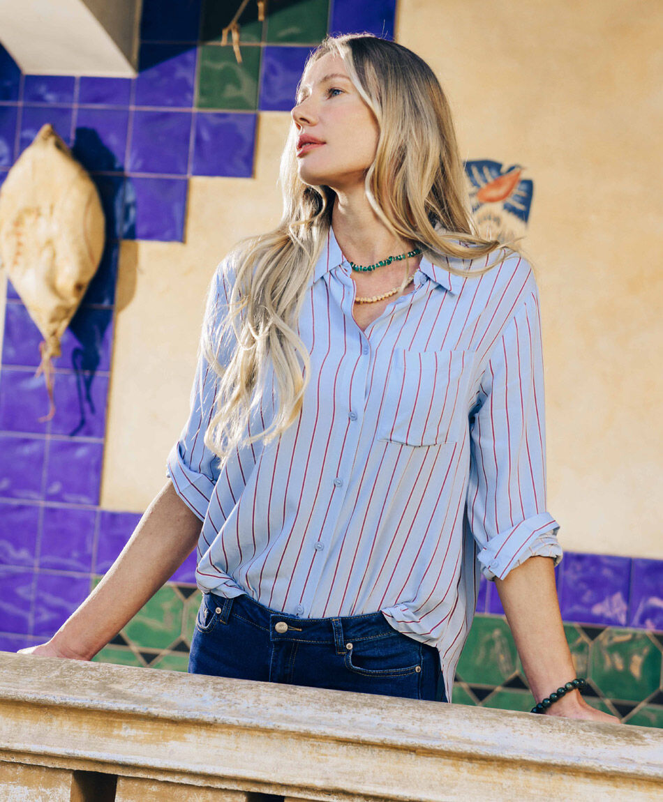 Blusa mujer l&iacute;neas rojas