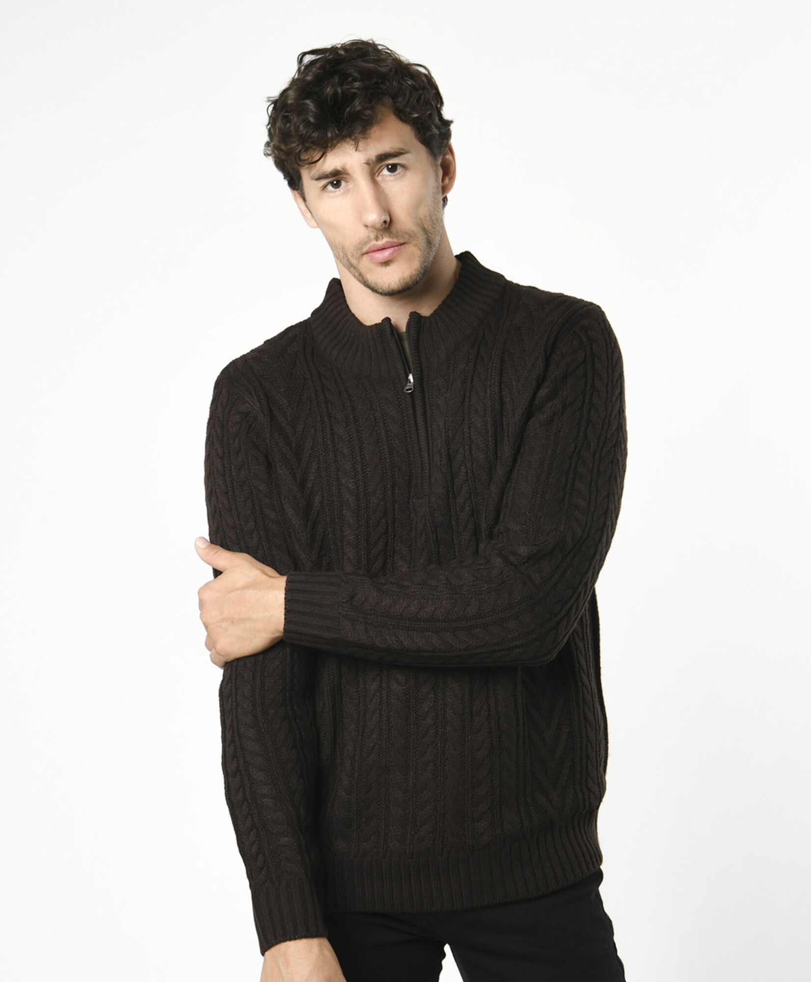 Sweater hombre trenzas medio cierre Sweater hombre trenzas medio cierre