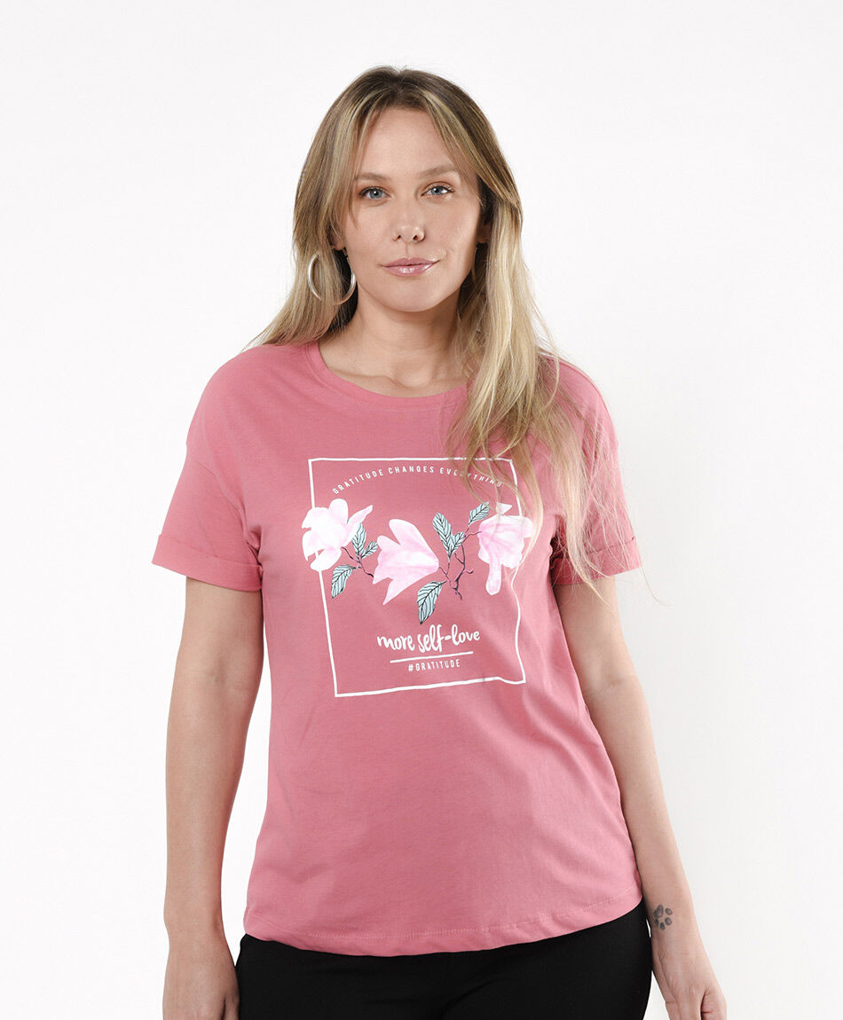 Polera mujer estampado flores pink