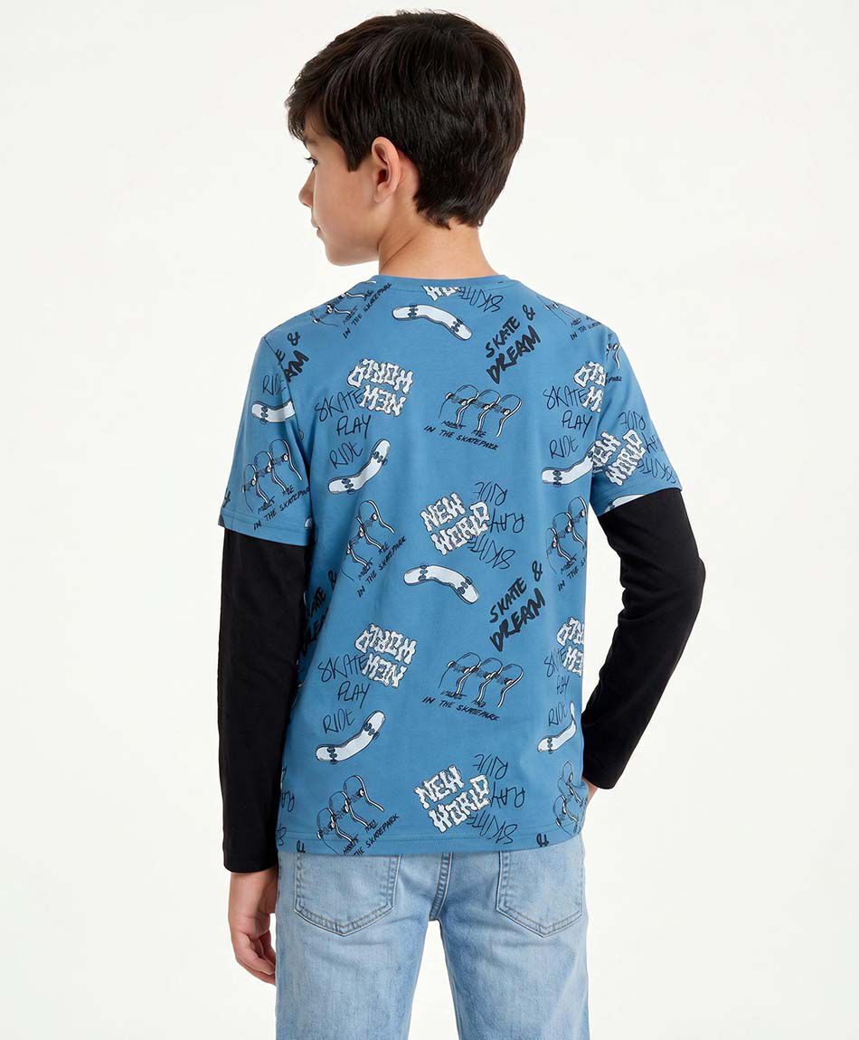 Polera ni&ntilde;o manga larga skates