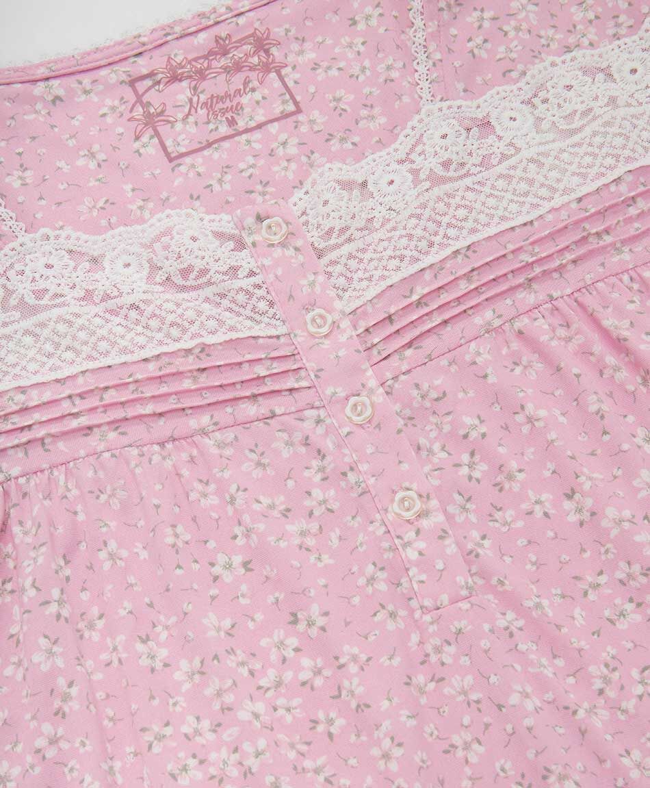 Camisa de dormir mujer floreada encaje rosado