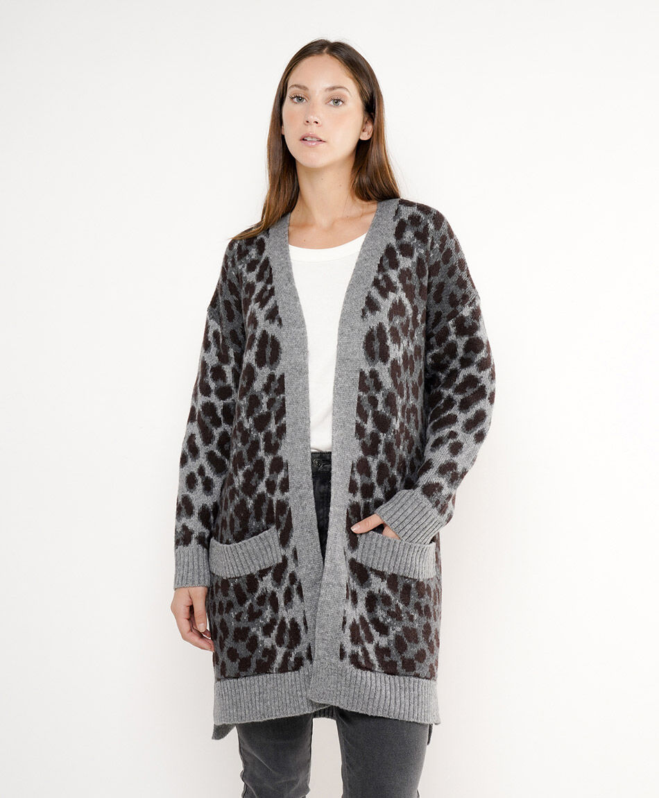 Cardigan mujer animal print grey