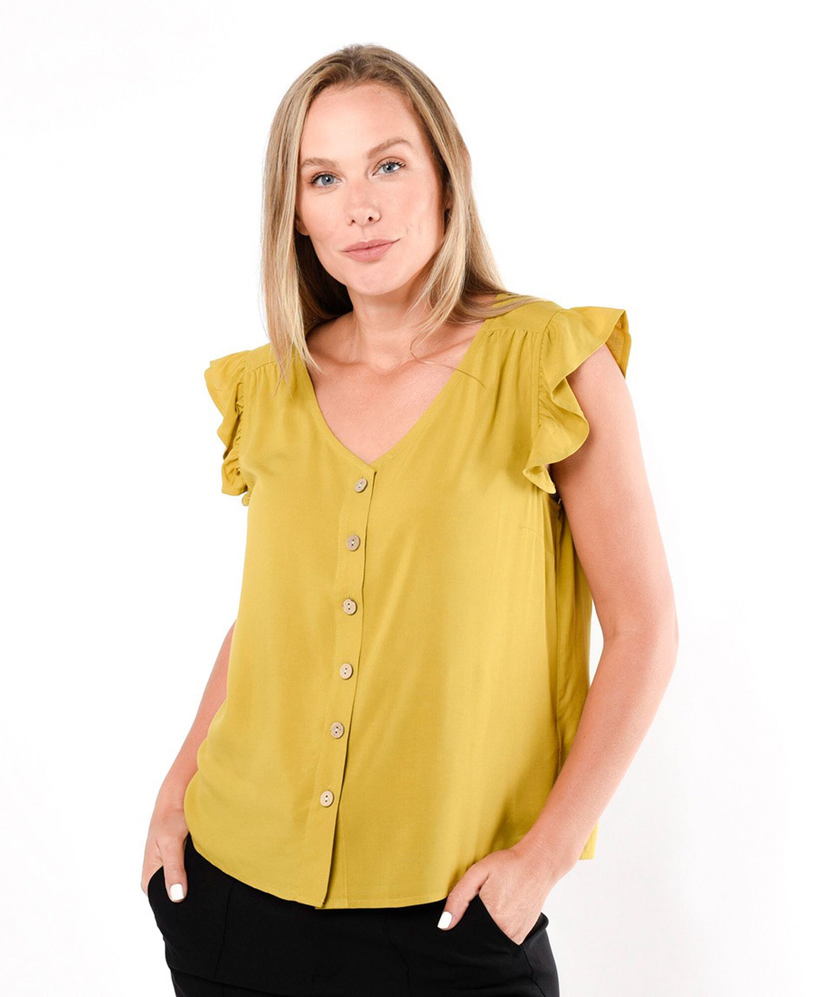 Blusa mujer mini manga botones amarilla Blusa mujer mini manga botones amarilla