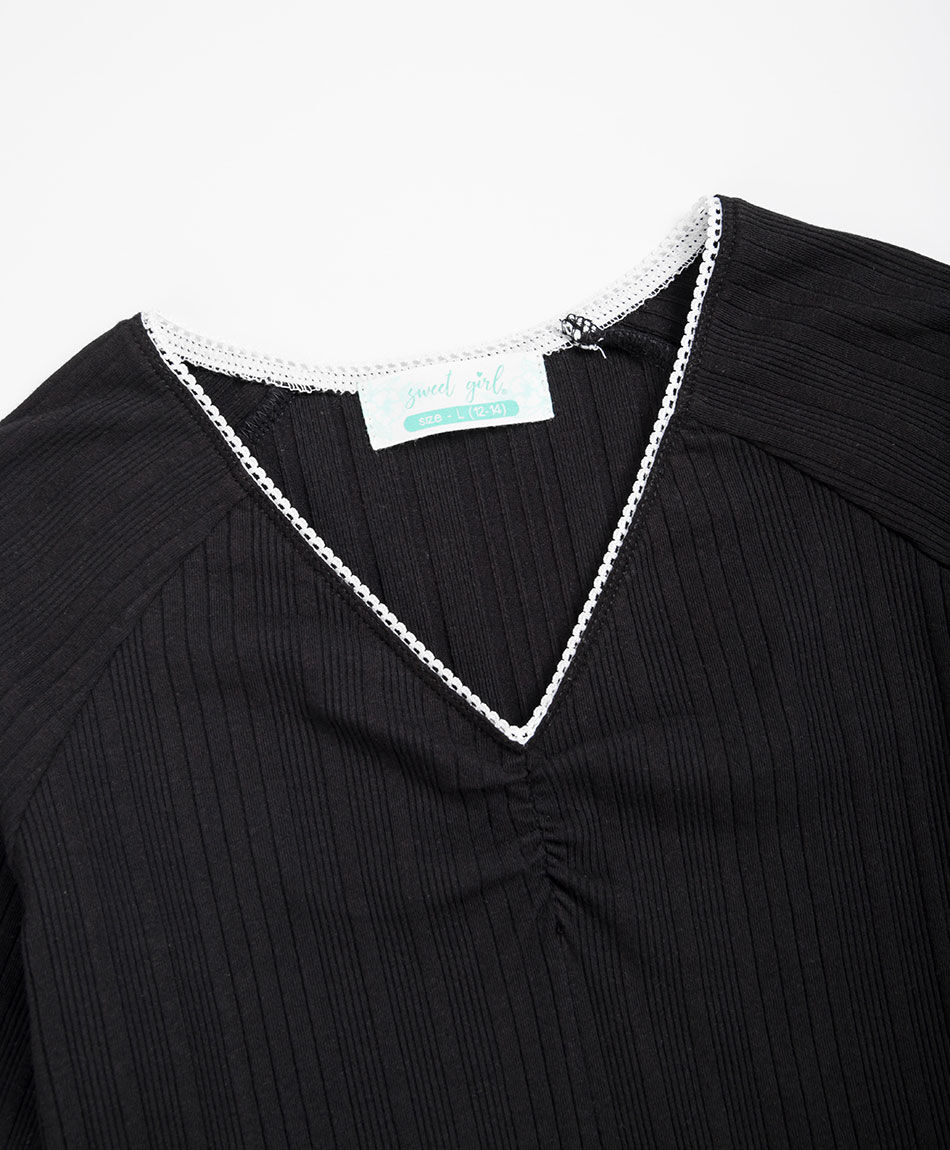 Polera ni&ntilde;a manga larga moda negro