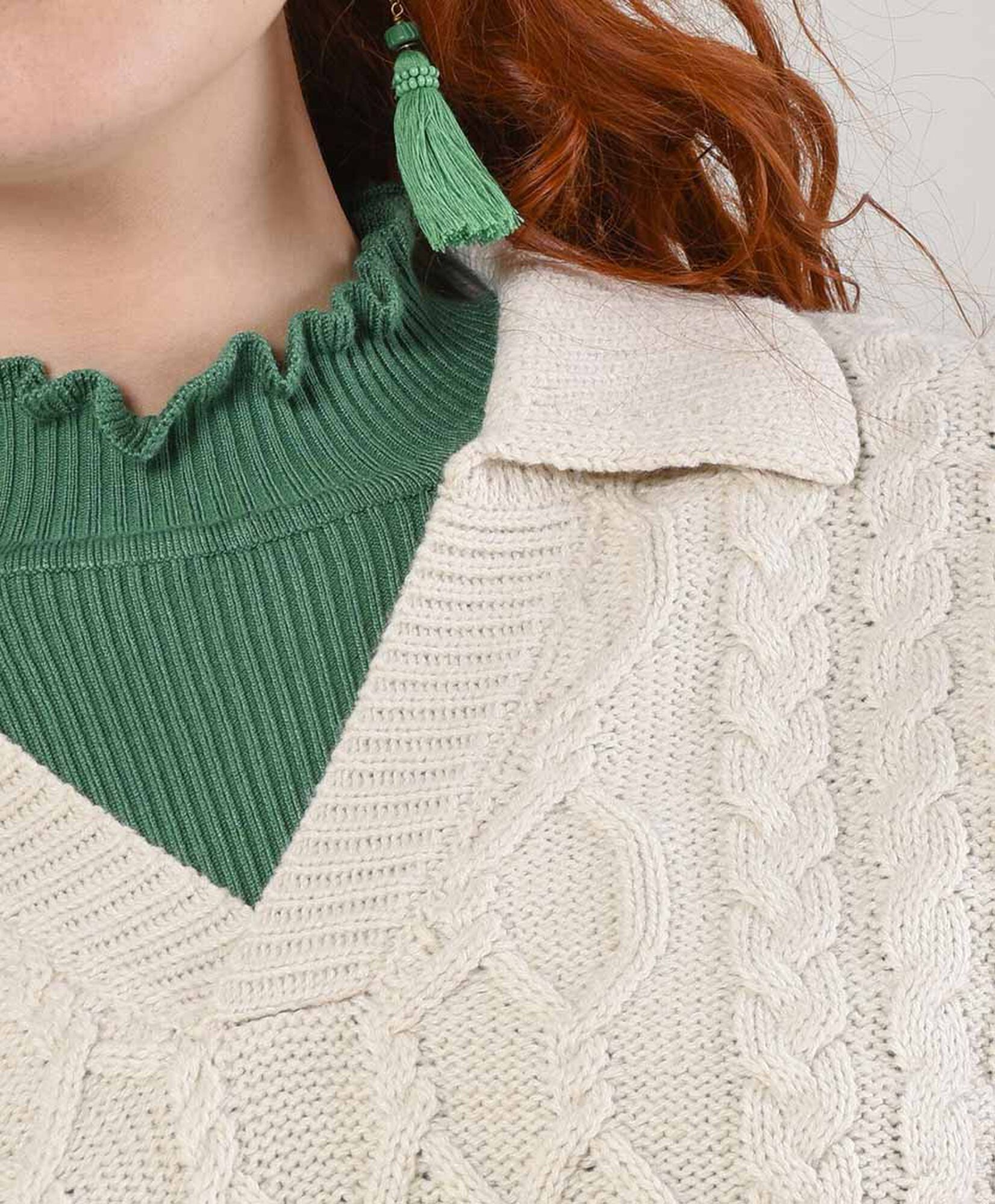 Sweater mujer trenzado cuello camisero Sweater mujer trenzado cuello camisero