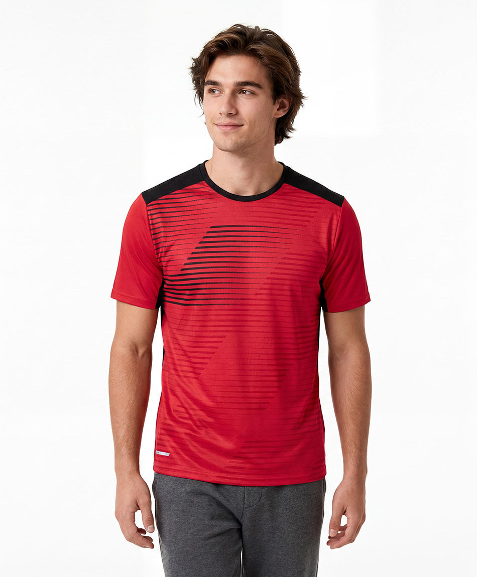 Polera deportiva hombre roja l&iacute;neas