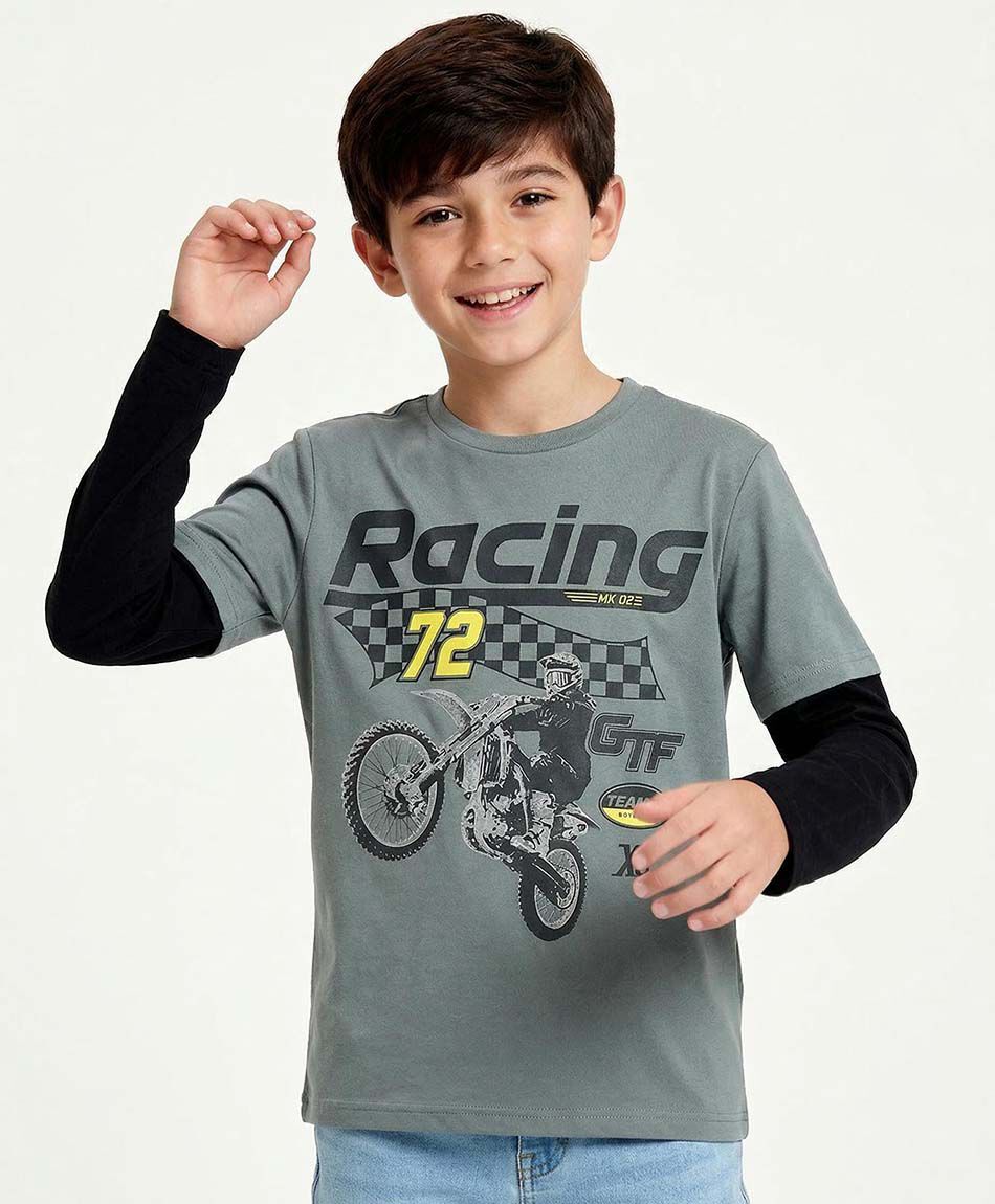 Polera ni&ntilde;o estampado racing