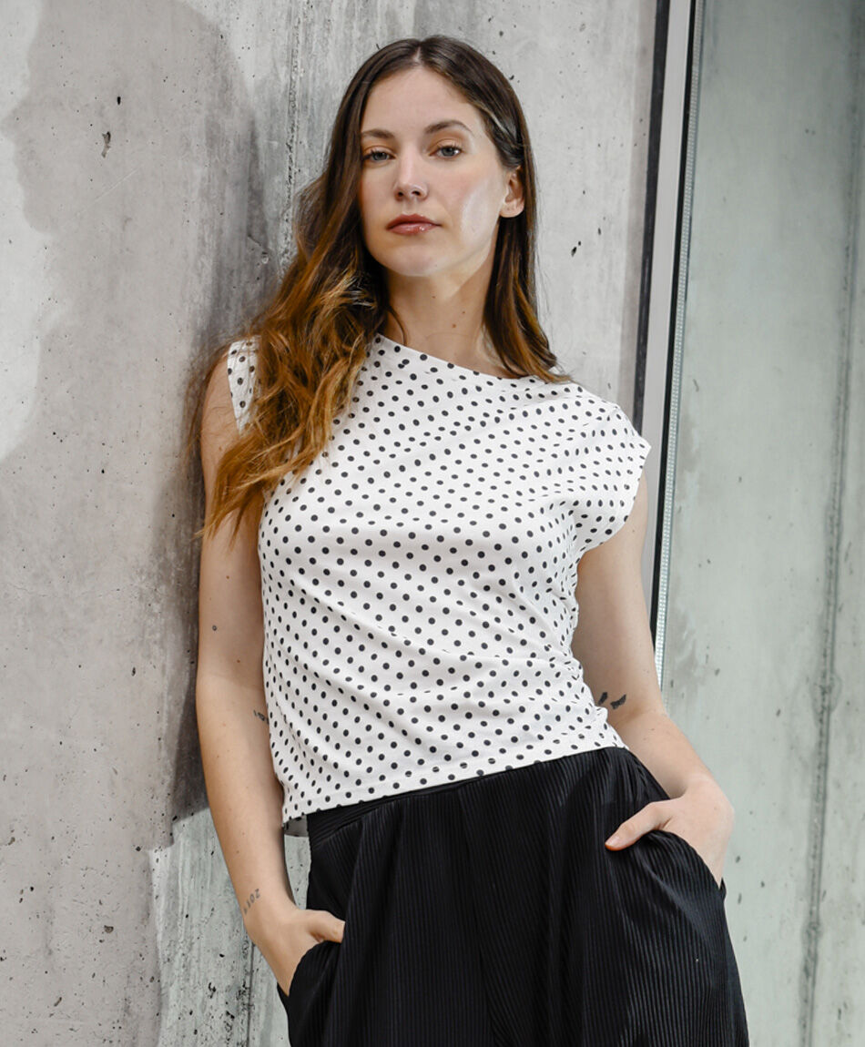 Polera mujer lunares bicolor