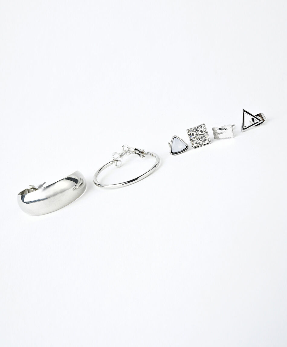 Set 6 aros mujer plateados piedras