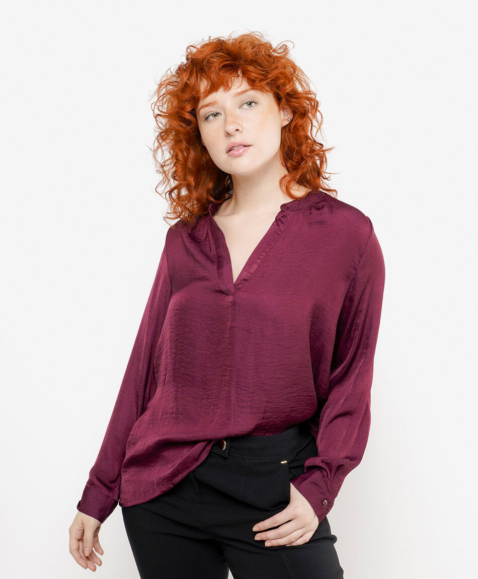 Blusa mujer satinada burdeo