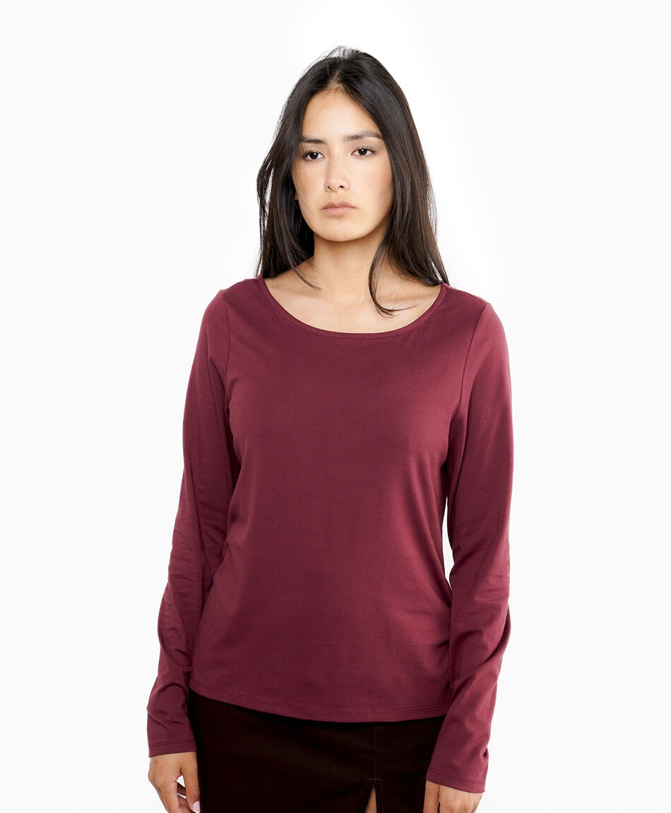 Polera mujer b&aacute;sica burdeo manga larga