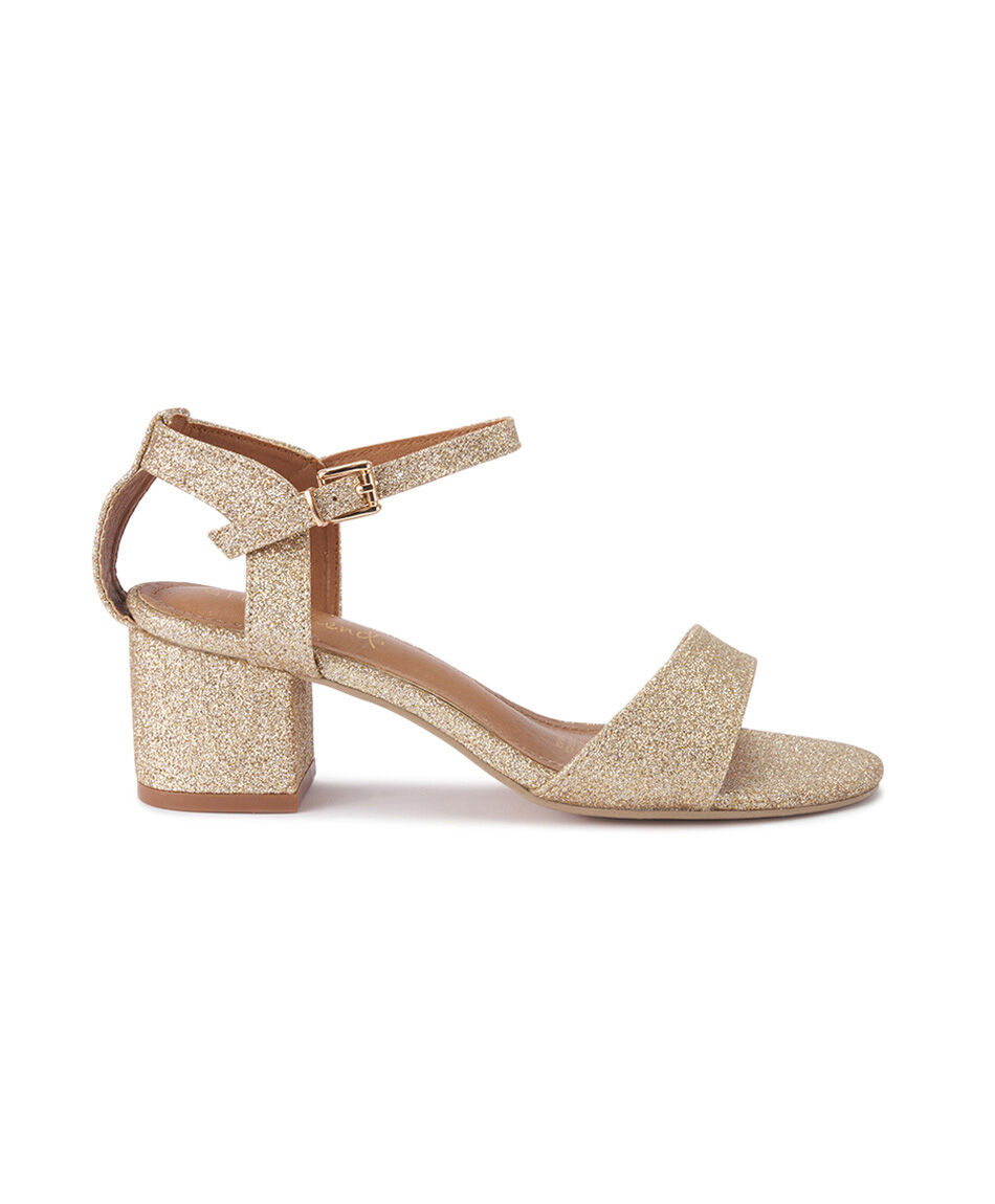 Sandalia mujer taco medio gold