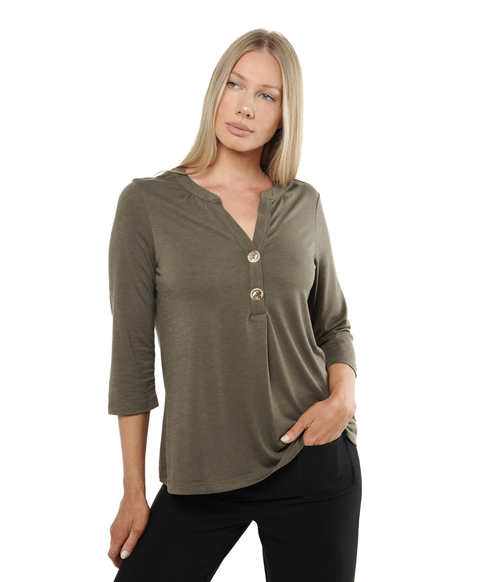 Polera mujer doble botón verde Polera mujer doble botón verde