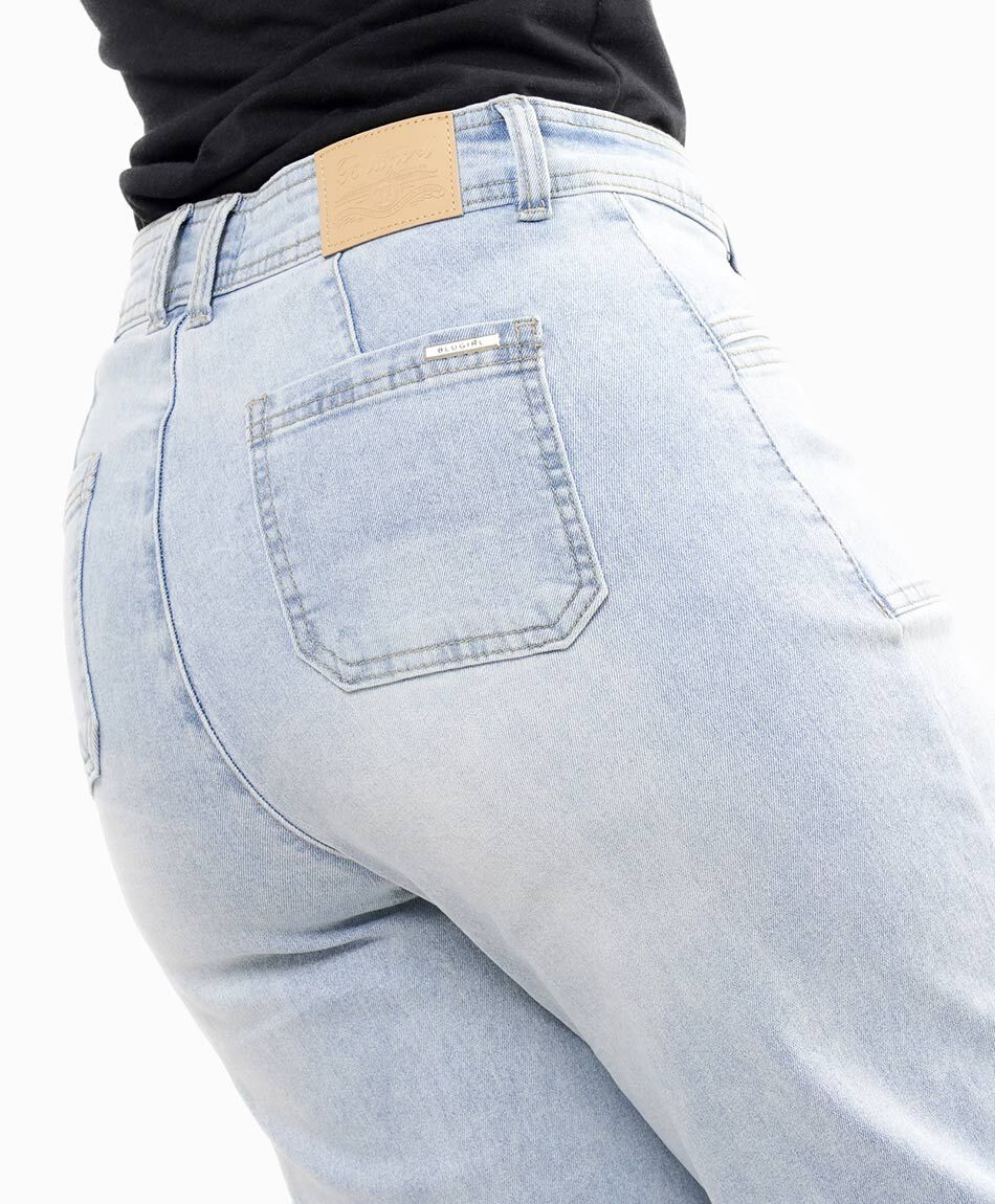 Jeans mujer bolsillo parche wide